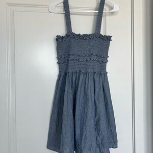 Celebrity Pink Smocked Sundress in Chambray
